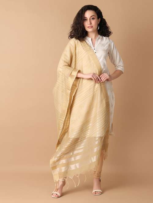 women beige striped dupatta - 21344407 -  Standard Image - 0