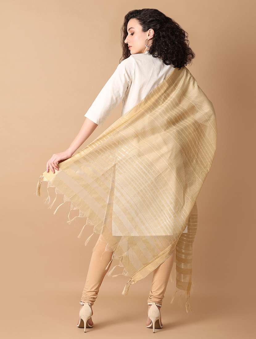 women beige striped dupatta - 21344407 -  Standard Image - 3