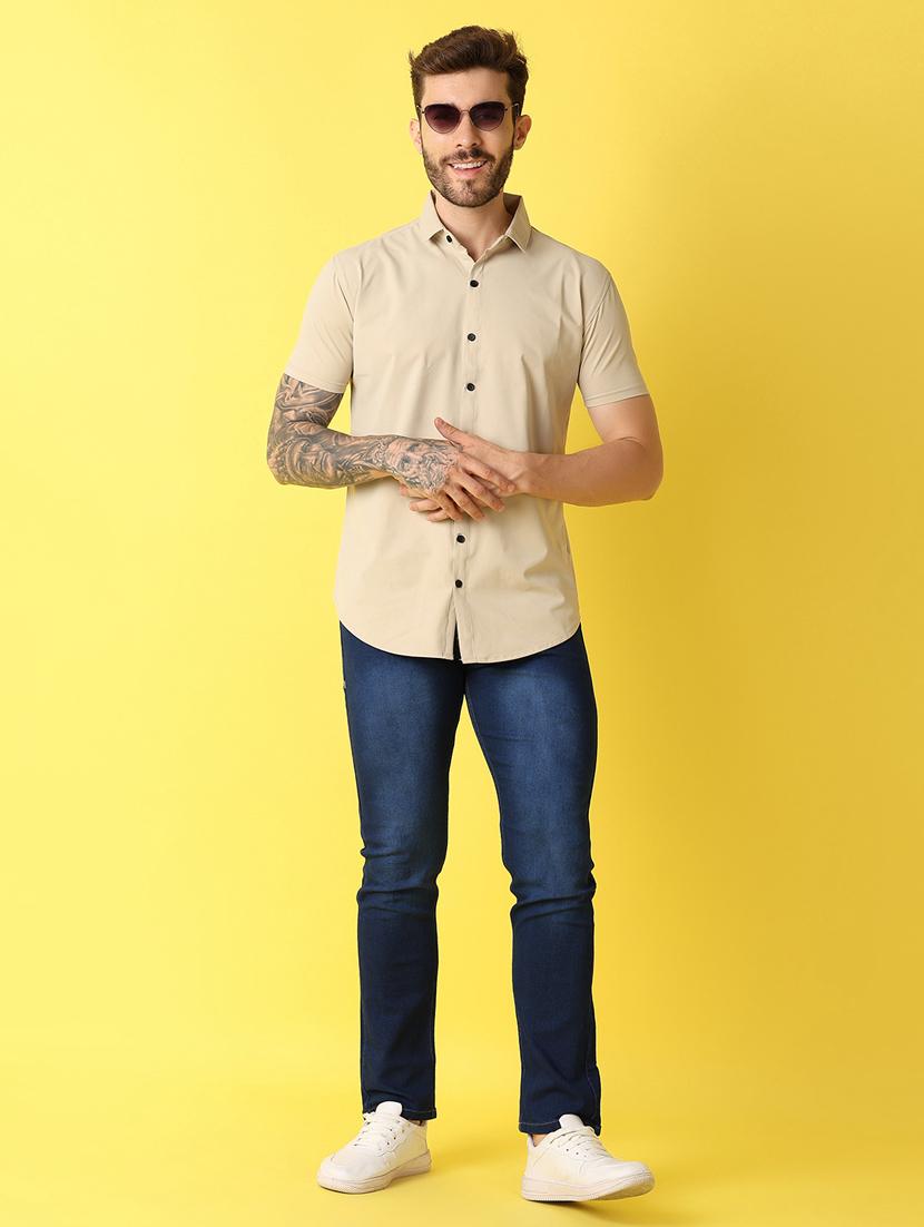 men short sleeved solid casual shirt - 21344445 - Standard Image - 3