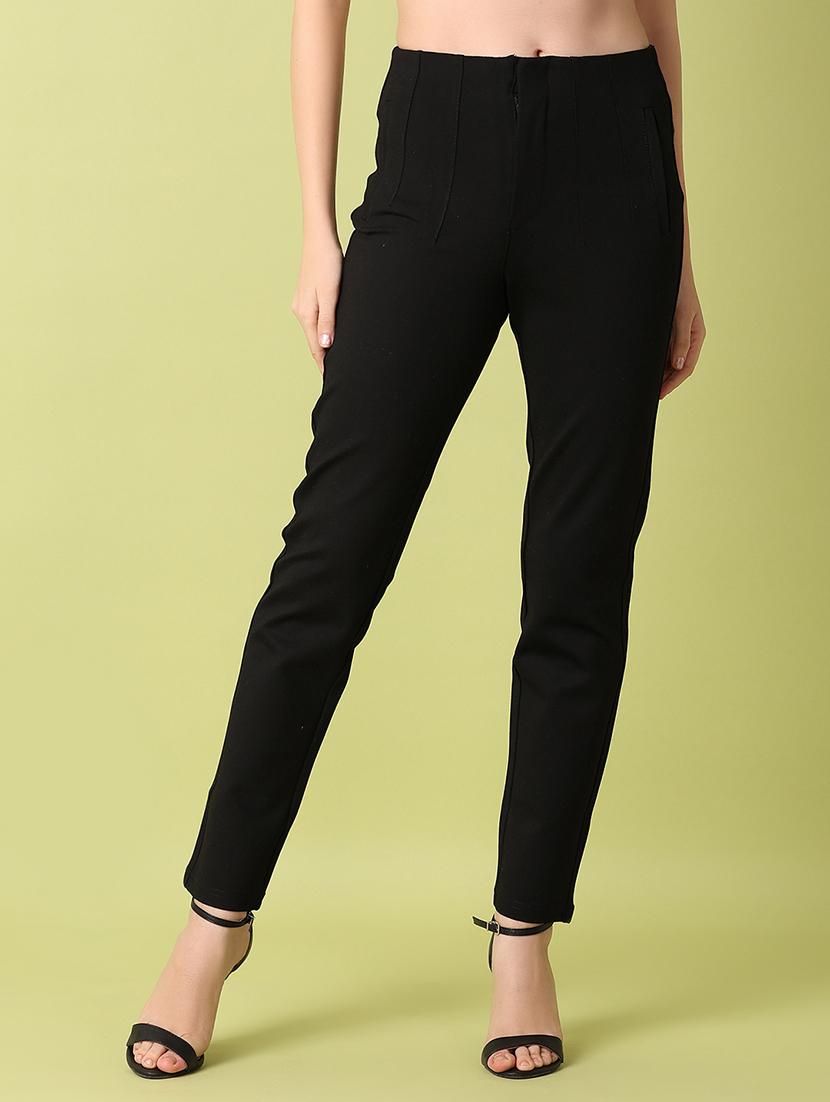 women black solids flat front trousers
