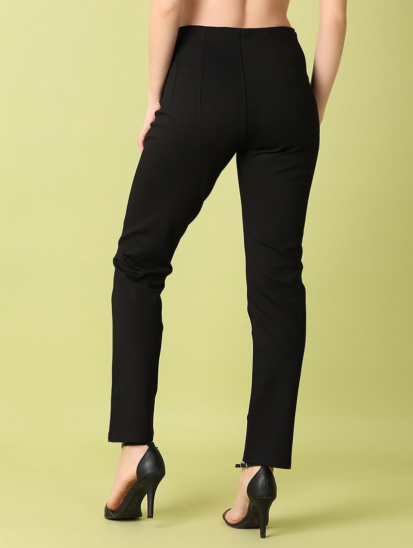 women black solids flat front trousers - 21344557 - Standard Image - 3