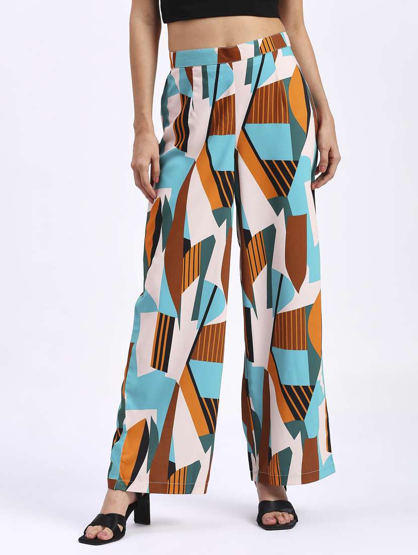 women blue polyester wide leg trouser - 21344916 - Zoom Image - 0