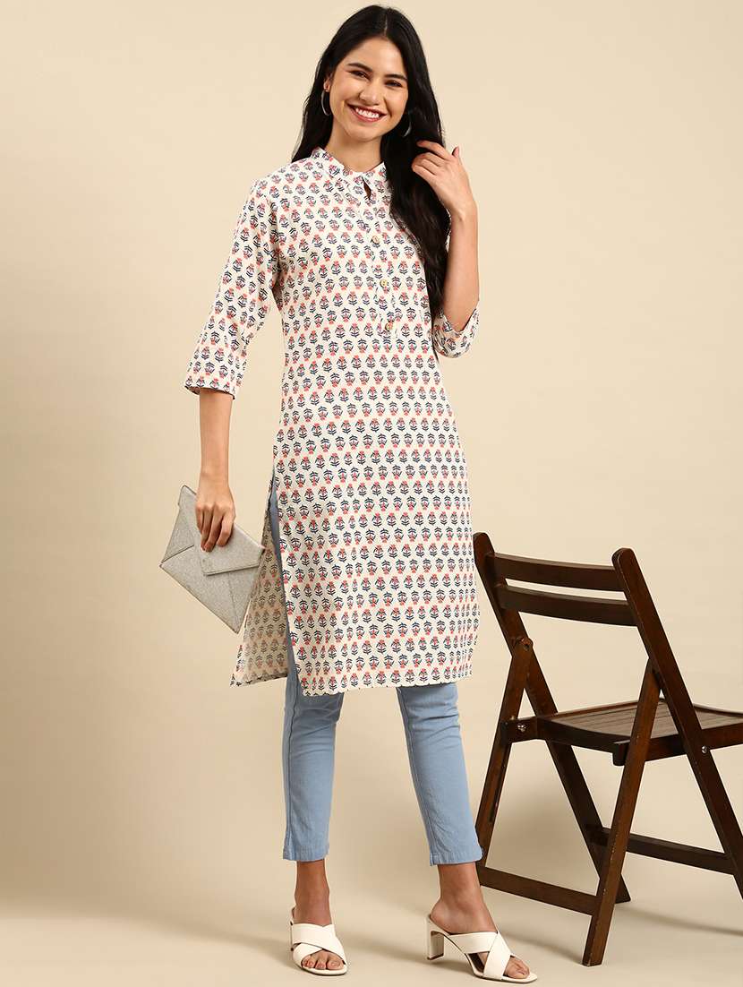 women three quarter sleeve straight kurta