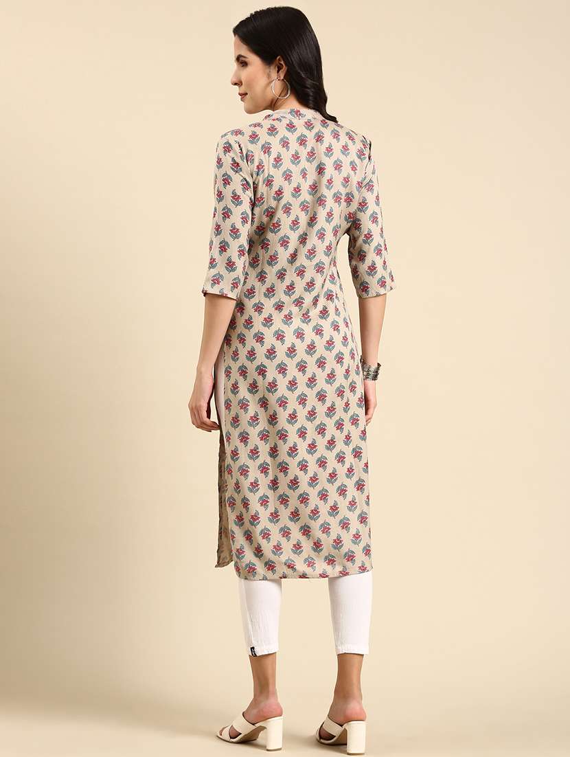 women three quarter sleeve straight kurta - 21344929 -  Standard Image - 3