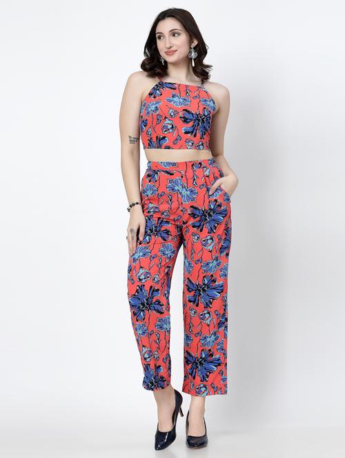women peach polyester top and trouser co-ord set - 21344950 - Standard Image - 0