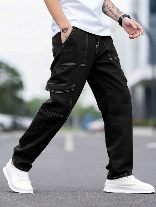 men solids loose fit cargos - 21344986 -  Standard Image - 0