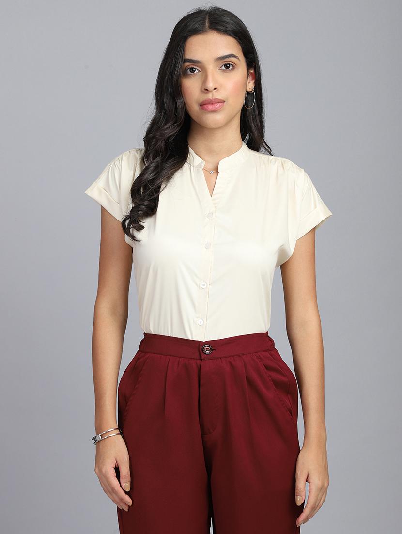 women cream cotton blend regular shirt - 21345168 - Zoom Image - 0