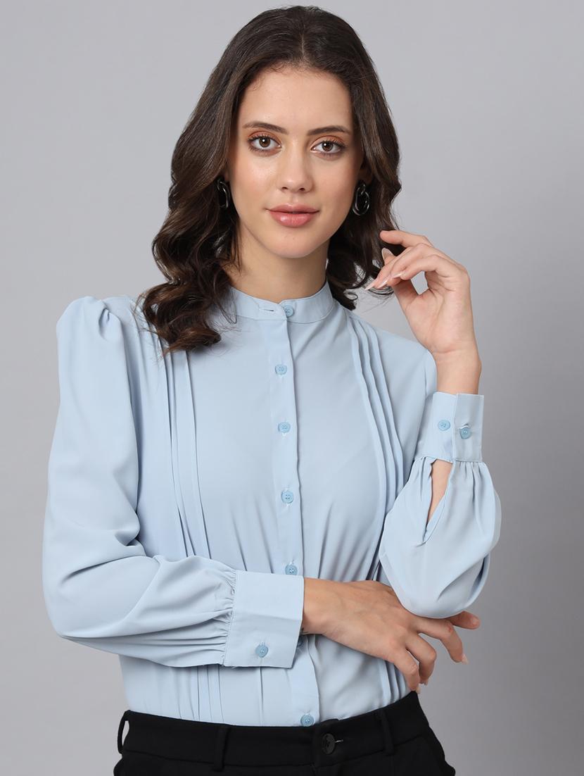 women light blue cotton blend regular shirt - 21345183 -  Zoom Image - 0