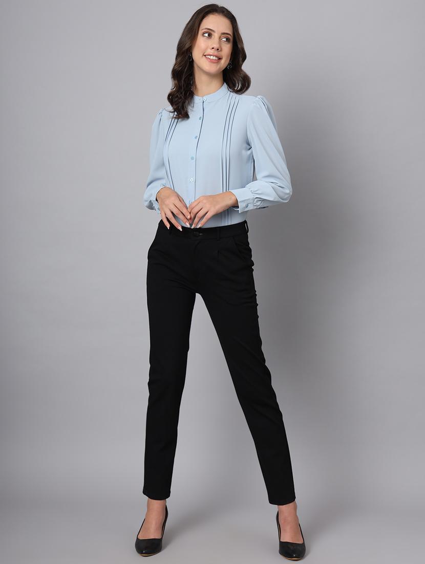 women light blue cotton blend regular shirt - 21345183 - Standard Image - 3