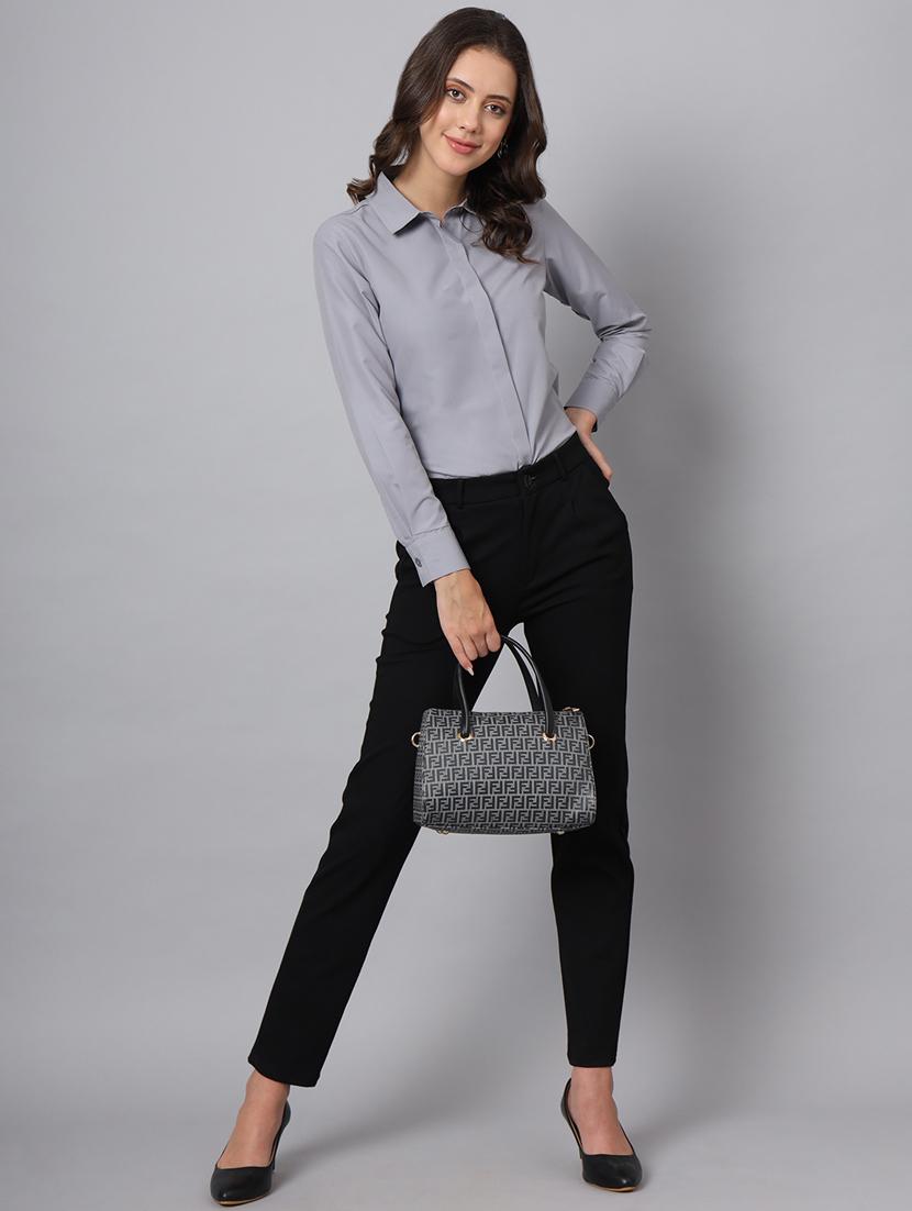 women grey cotton blend regular shirt - 21345185 - Standard Image - 3