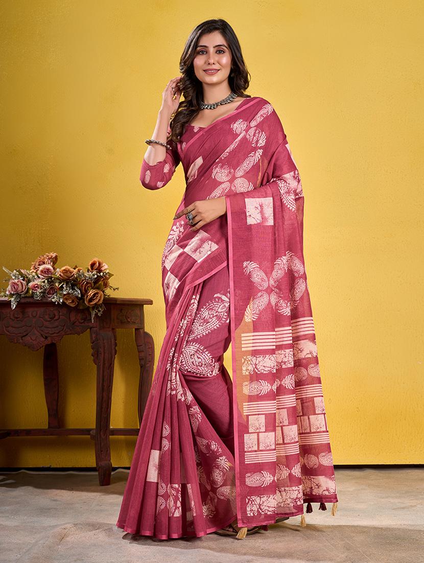 women printed saree with blouse