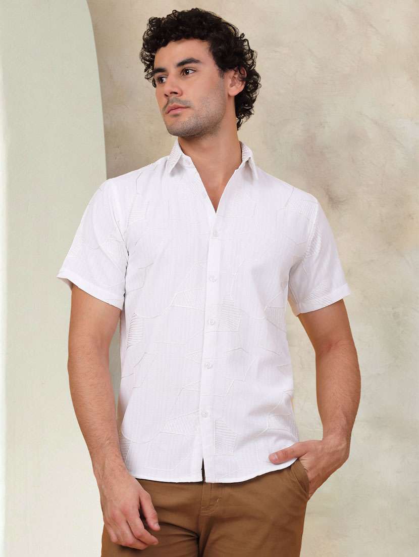 white self design cotton casual shirt