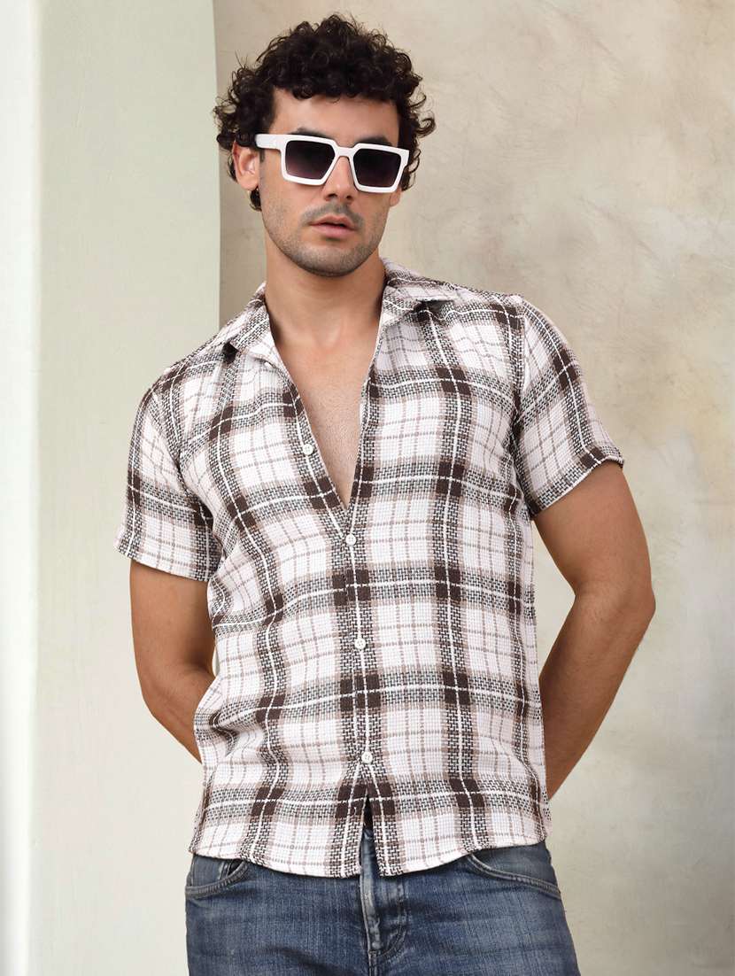 men checkered cotton casual shirt
