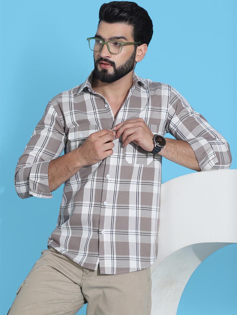 men checkered cotton casual shirt