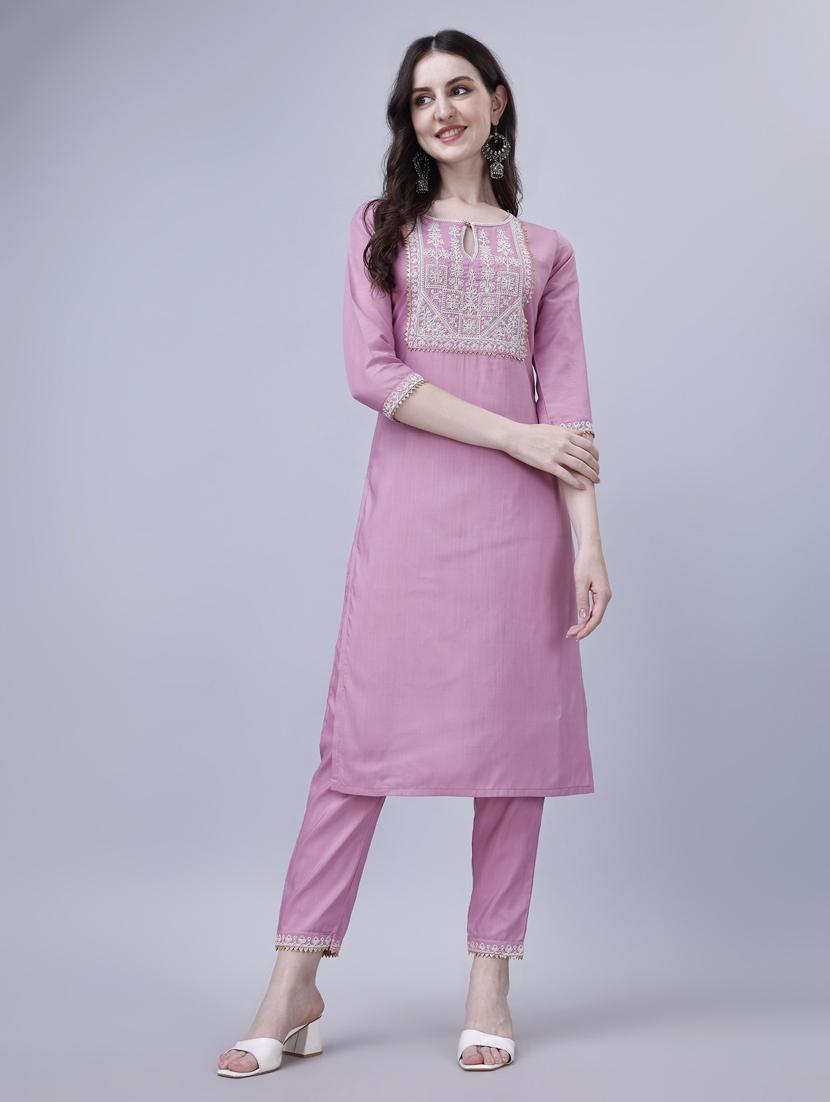 women three quarter sleeves kurta pant set - 21345620 -  Zoom Image - 0