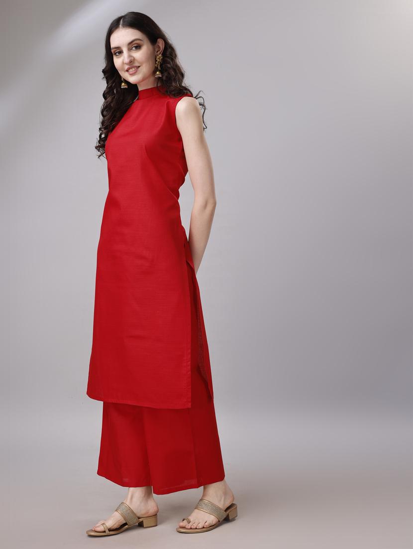 red cotton kurta pant  set - 21345651 -  Zoom Image - 0