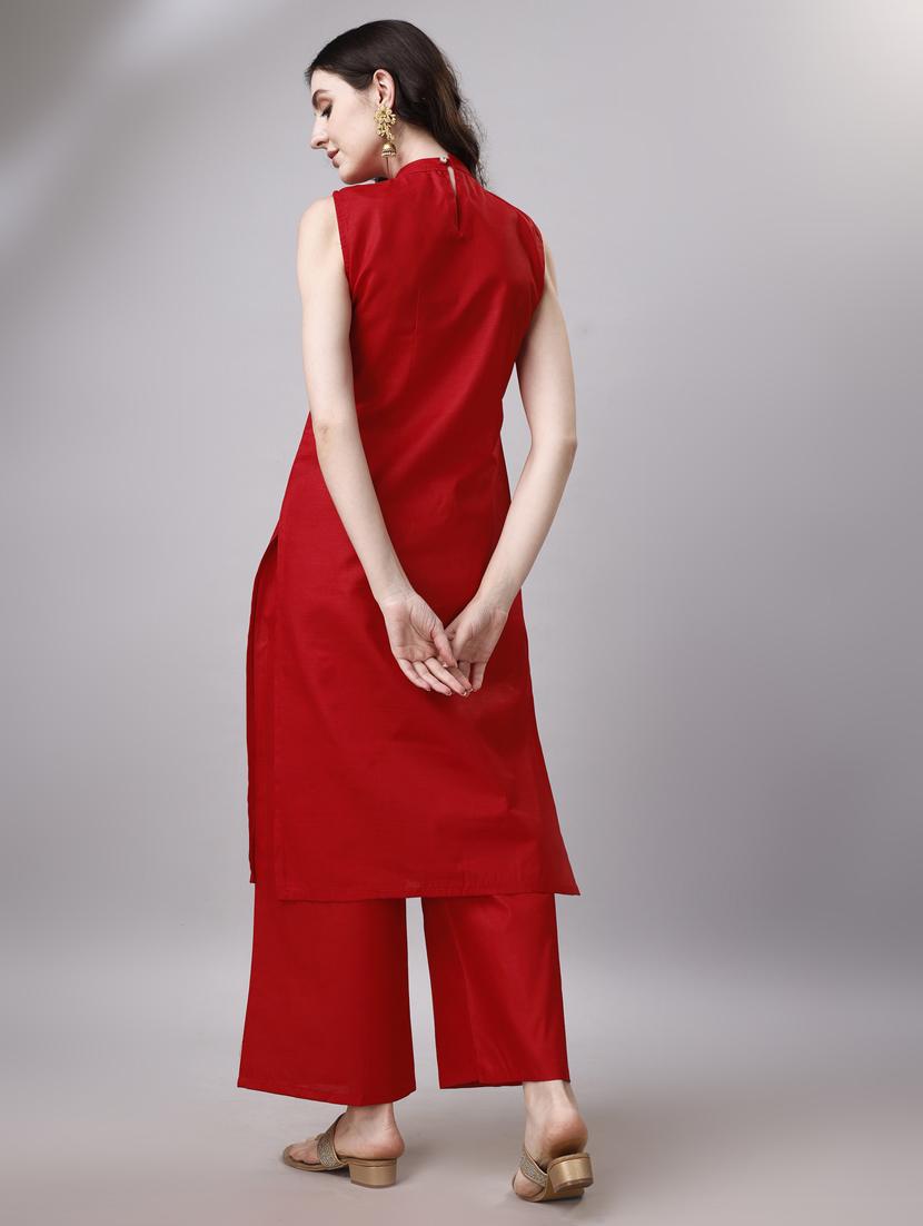 red cotton kurta pant set - 21345651 - Standard Image - 3