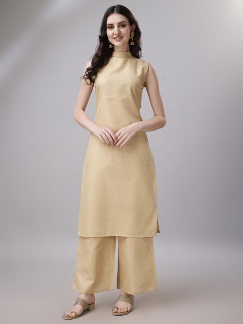cream cotton kurta pant set - 21345652 - Standard Image - 0
