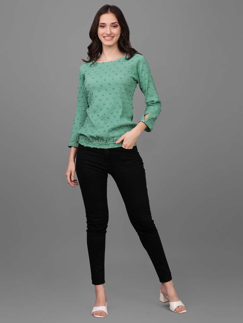 women green georgette regular top - 21345674 - Standard Image - 3