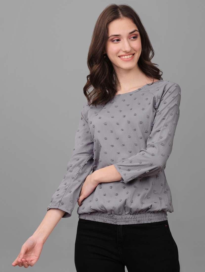 women grey georgette regular top - 21345676 -  Zoom Image - 0