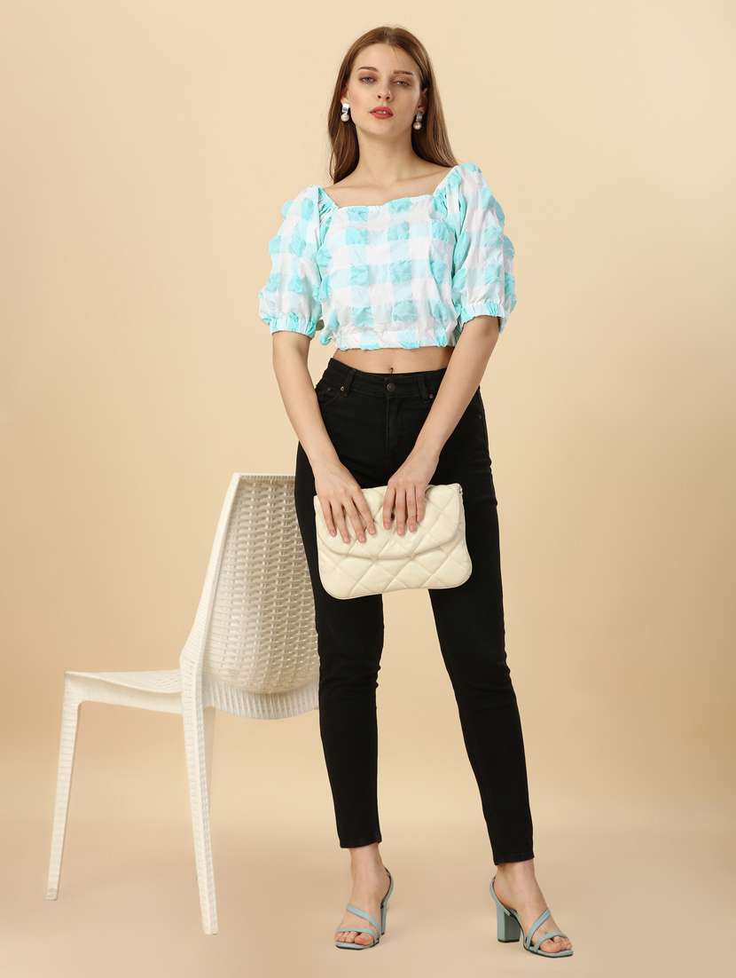 women blue silk blend crop top - 21345677 -  Standard Image - 5