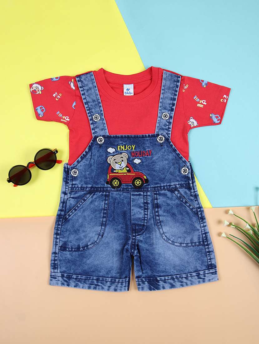 boy printed cotton dungaree twin set