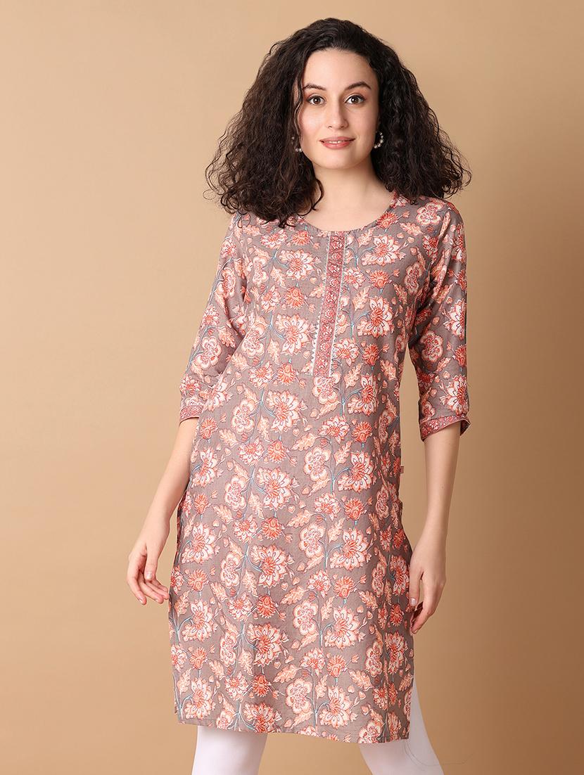 women three quarter sleeve straight kurta - 21347307 -  Zoom Image - 0