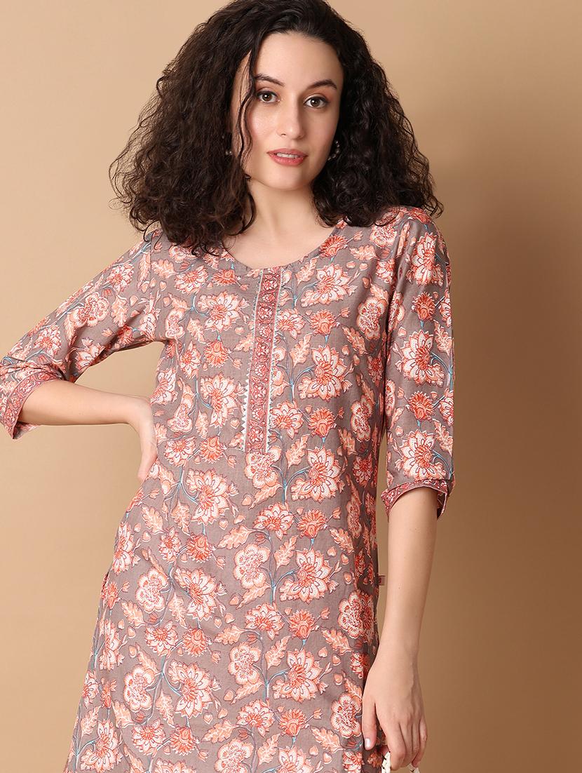 women three quarter sleeve straight kurta - 21347307 - Standard Image - 3