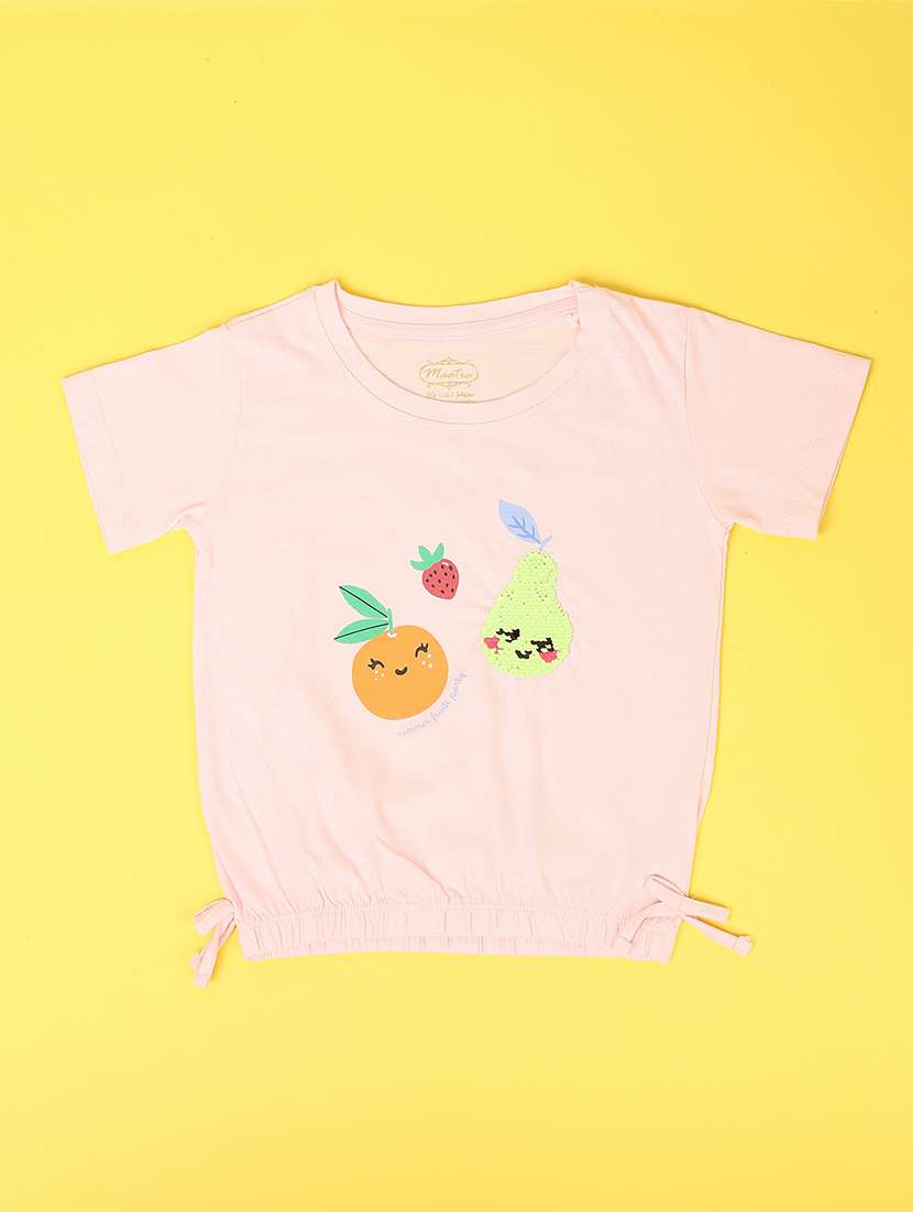 girls pink cotton regular tee - 21347333 - Zoom Image - 0