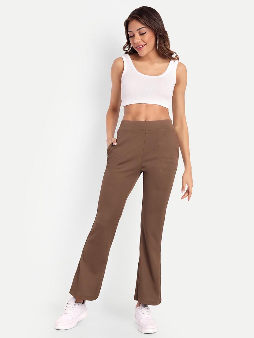 women brown cotton blend bootcut trouser - 21347515 - Standard Image - 3