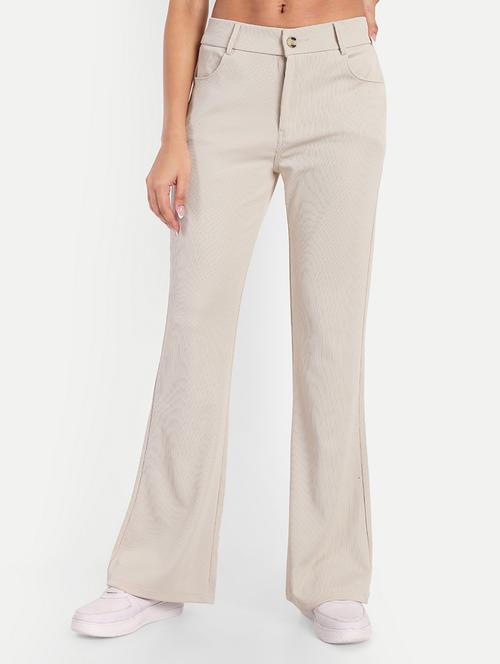 women beige solids bootcut trousers - 21347533 -  Standard Image - 0