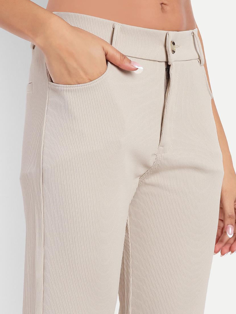 women beige solids bootcut trousers - 21347533 - Standard Image - 5