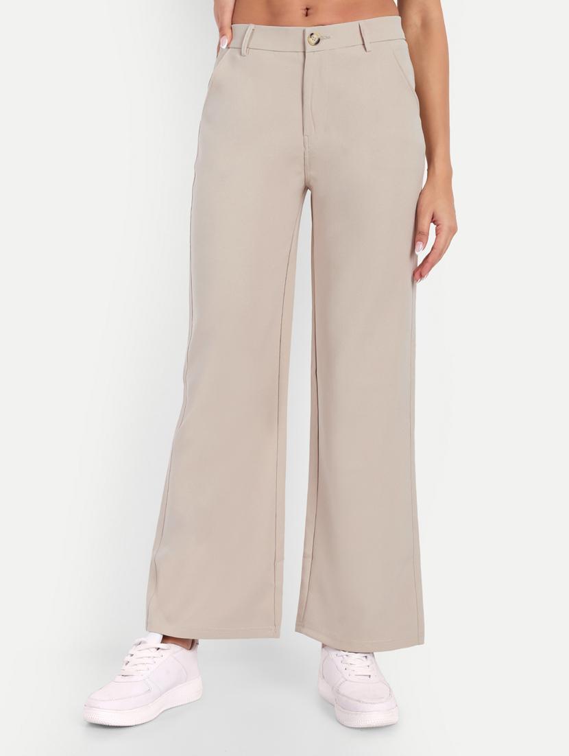 women solid mid rise wide leg trouser