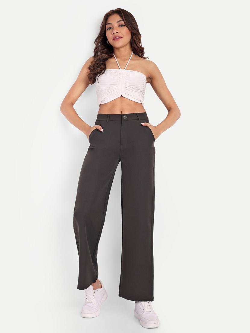 women mid rise solid wide leg trouser - 21347572 - Standard Image - 3