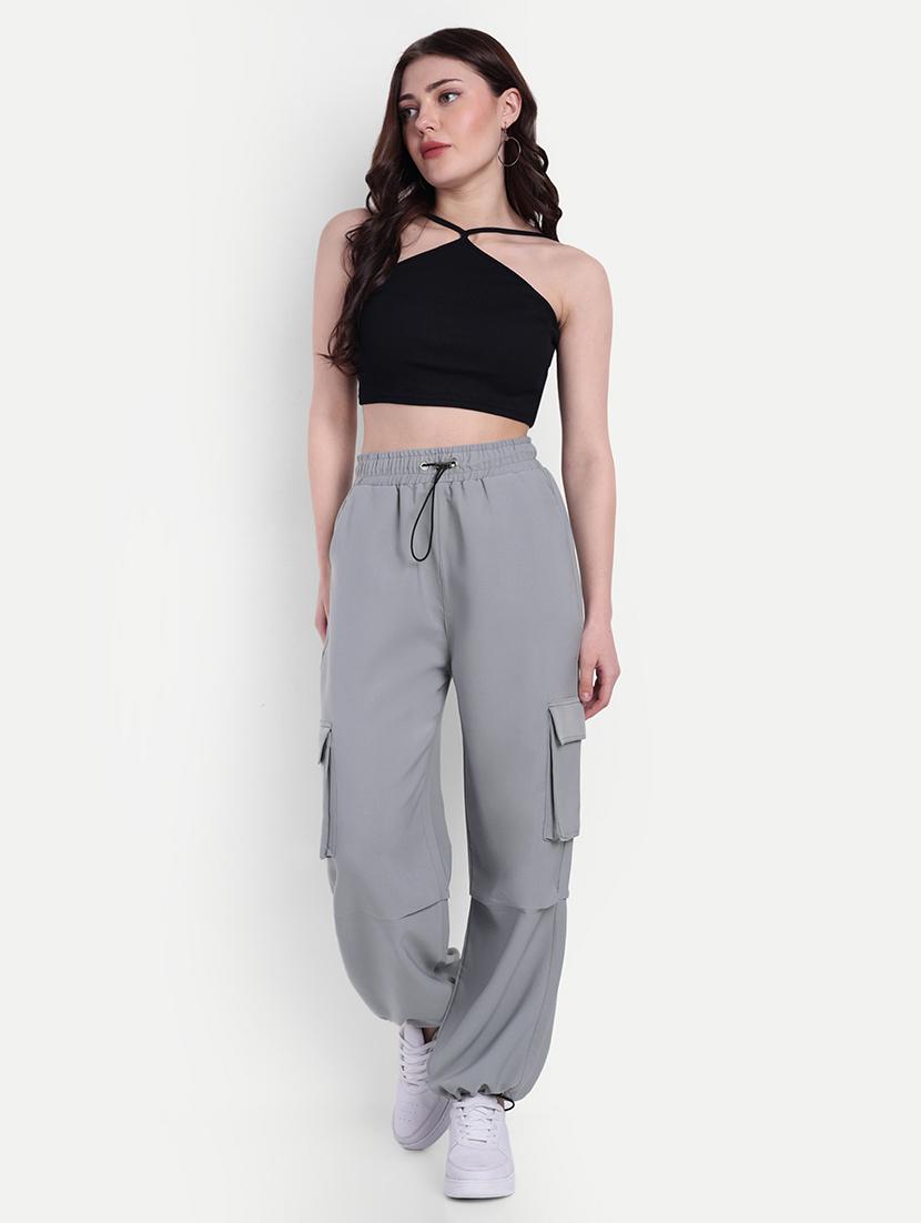 women grey cotton blend parachute pant - 21347638 - Standard Image - 3