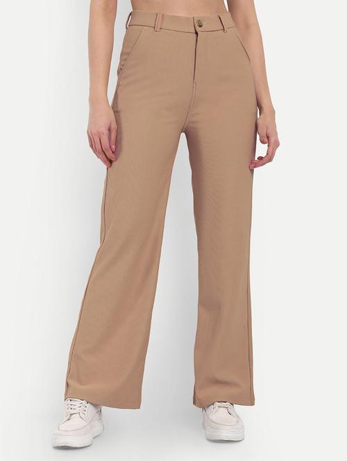 women beige solids bootcut trousers - 21347681 -  Standard Image - 0