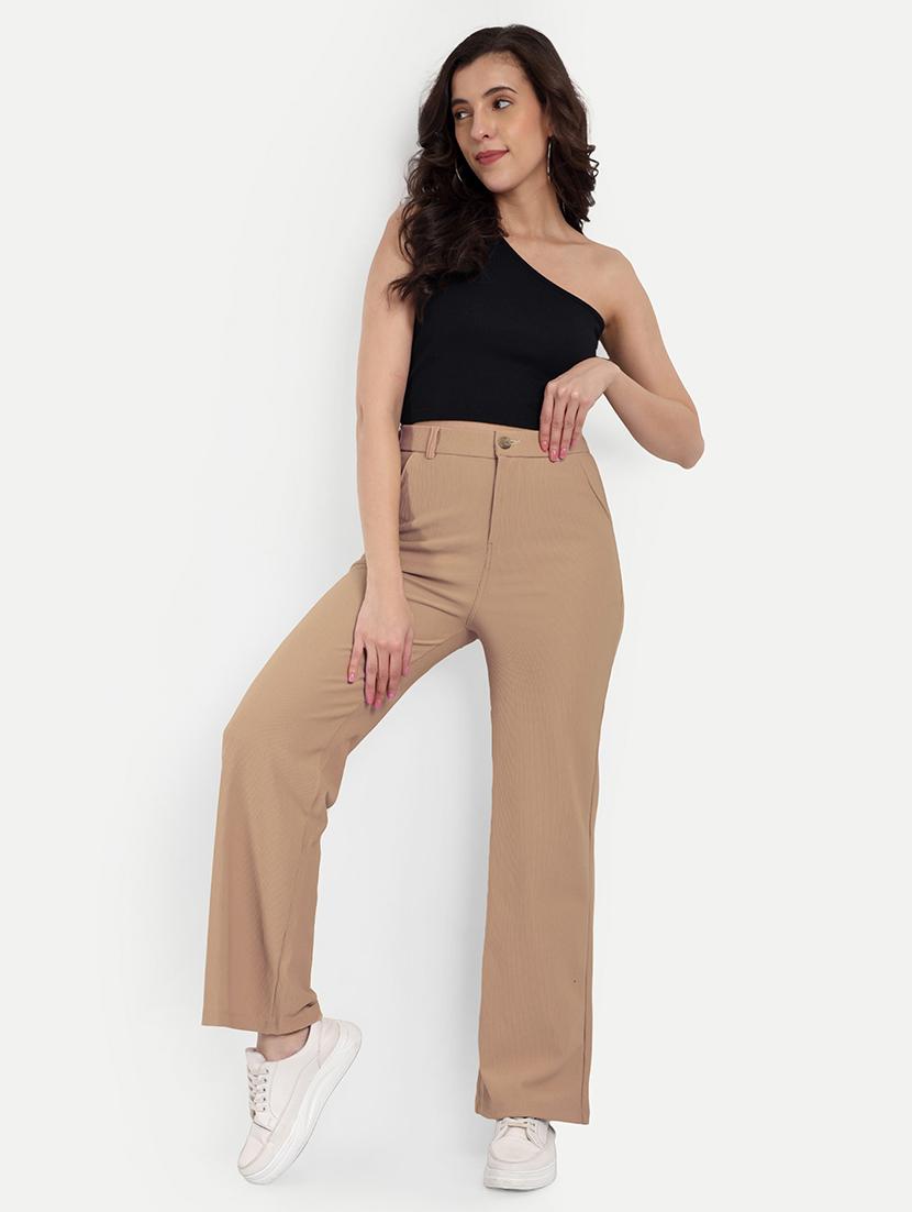 women beige solids bootcut trousers - 21347681 - Standard Image - 3