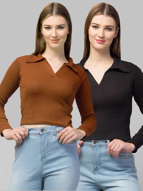 women pack of 2 solid crop tops - 21347751 -  Standard Image - 0