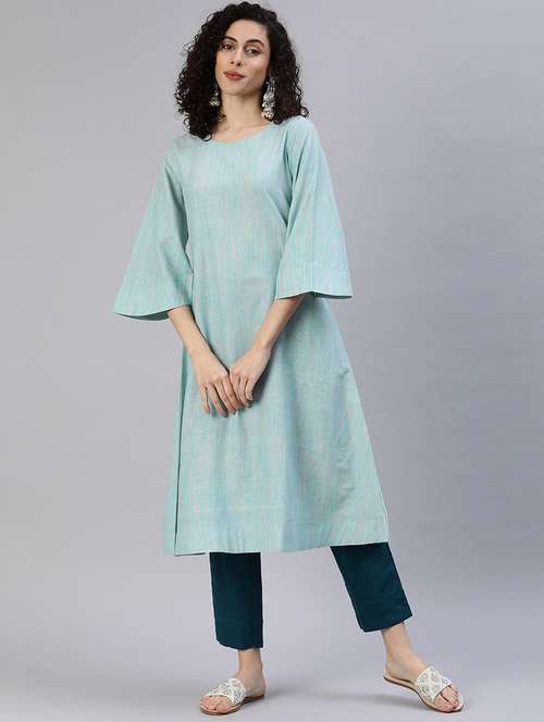 women round neck bell sleeve a-line kurta - 21347920 - Standard Image - 0