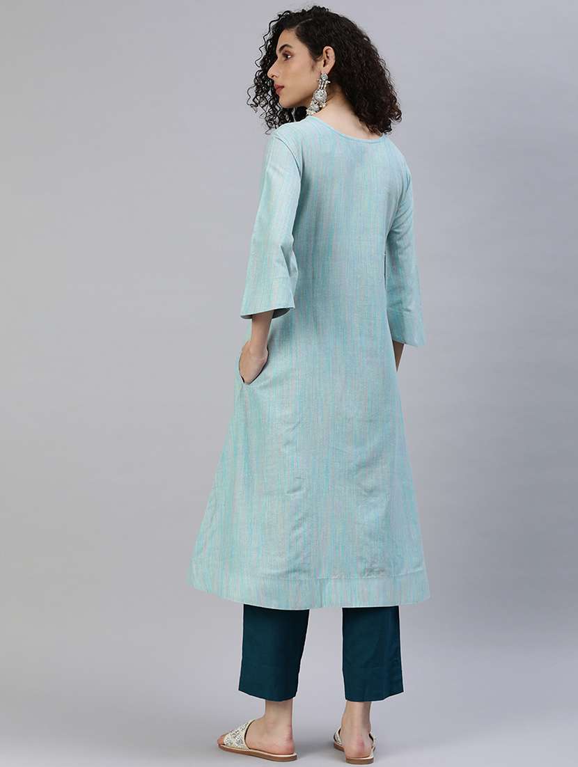 women round neck bell sleeve a-line kurta - 21347920 - Standard Image - 3