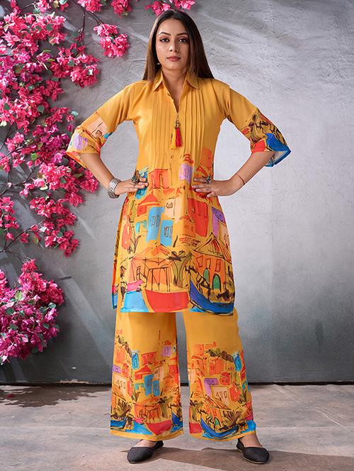 yellow georgette coord set - 21348594 - Standard Image - 0