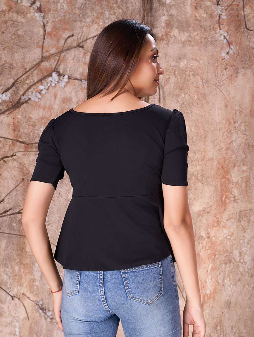 women black lycra peplum top - 21348600 -  Standard Image - 3