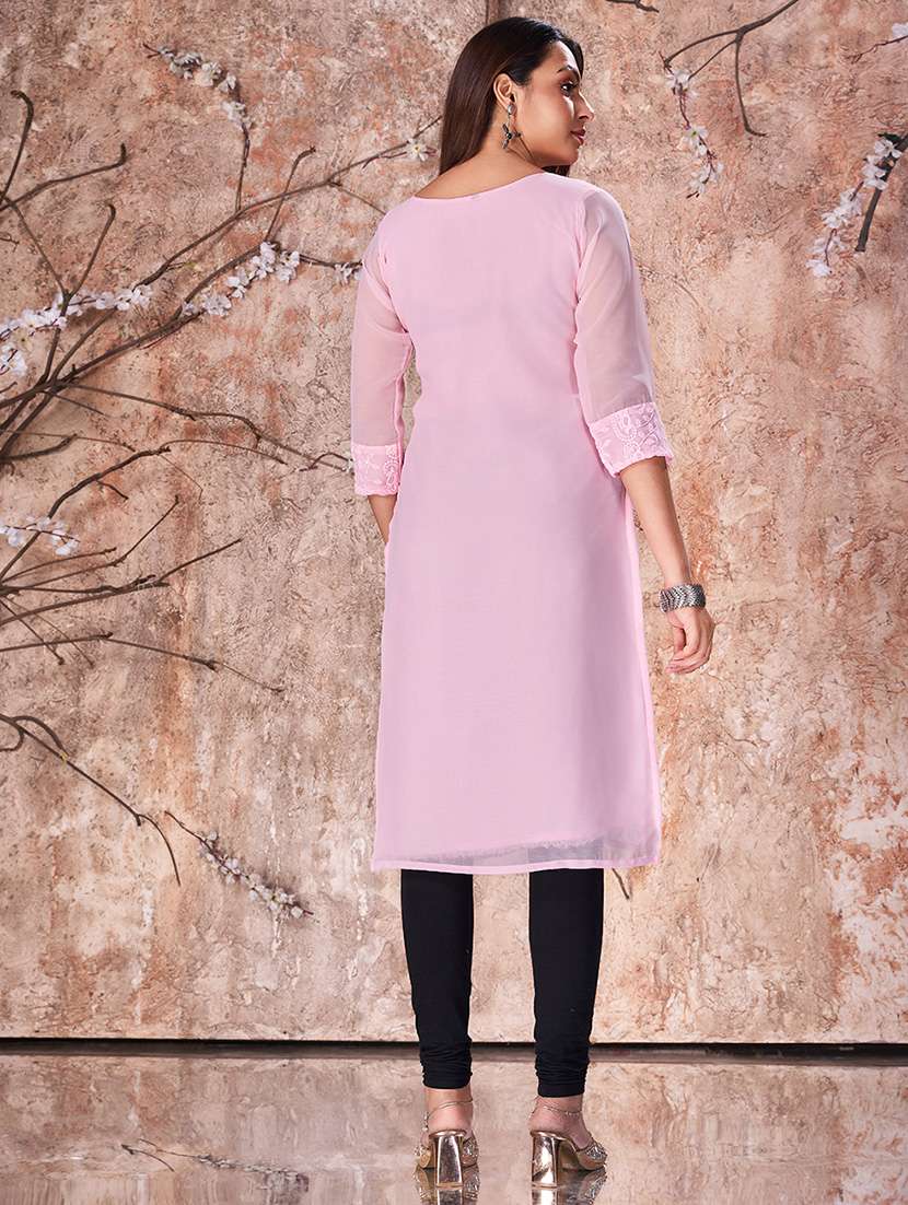 women pink embroidered straight kurta - 21348616 -  Standard Image - 3
