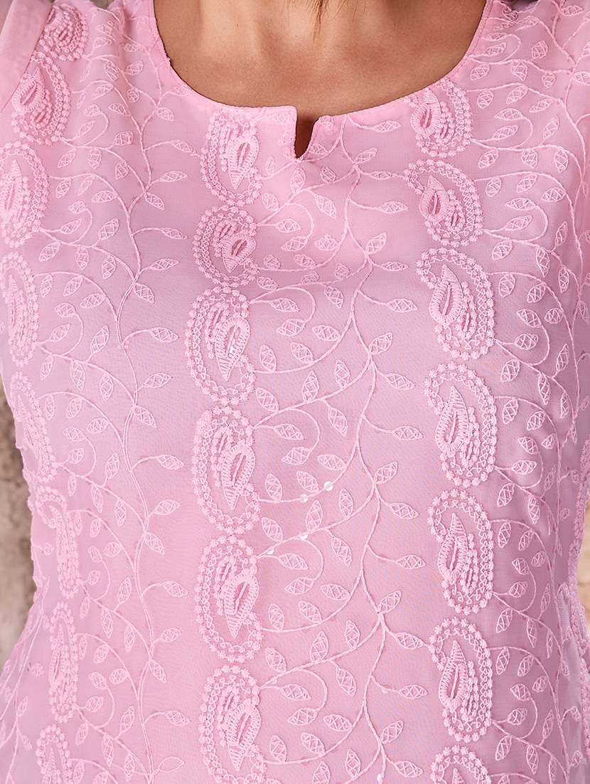 women pink embroidered straight kurta - 21348616 -  Standard Image - 5