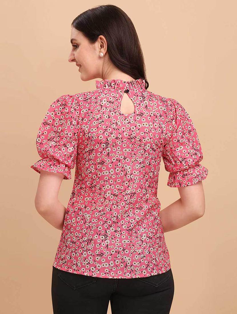 women floral print puff sleeves straight top - 21348647 - Standard Image - 3
