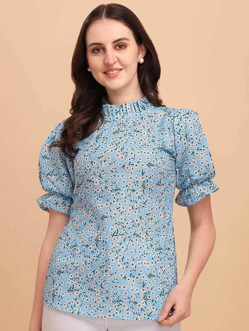 women floral print puff sleeves straight top - 21348648 - Standard Image - 0