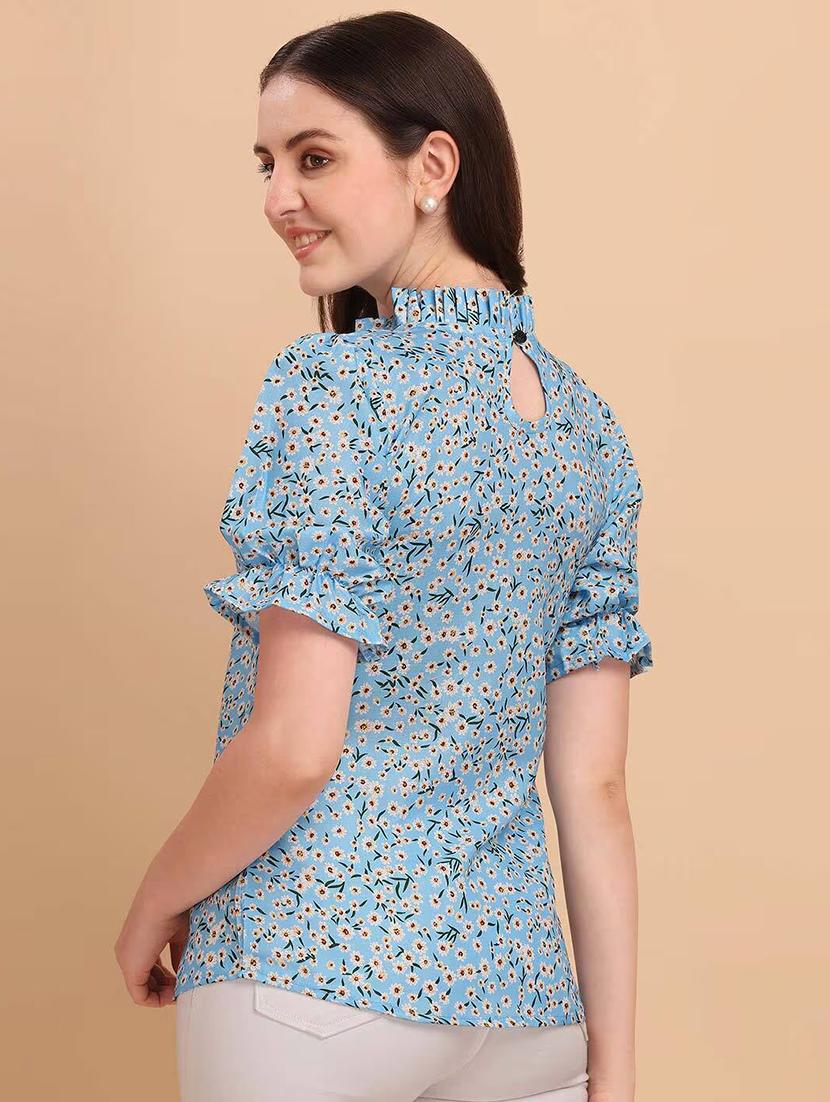 women floral print puff sleeves straight top - 21348648 - Standard Image - 3