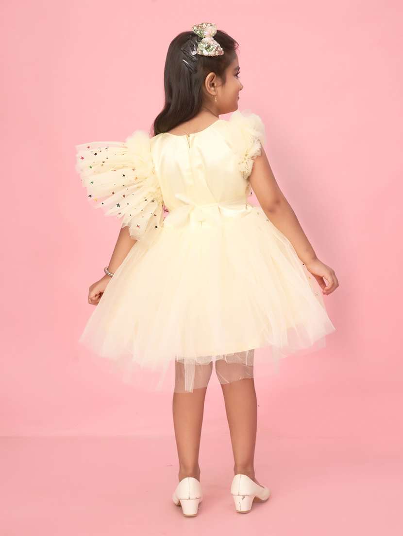 girls cream self design detailed frock - 21348799 -  Standard Image - 3