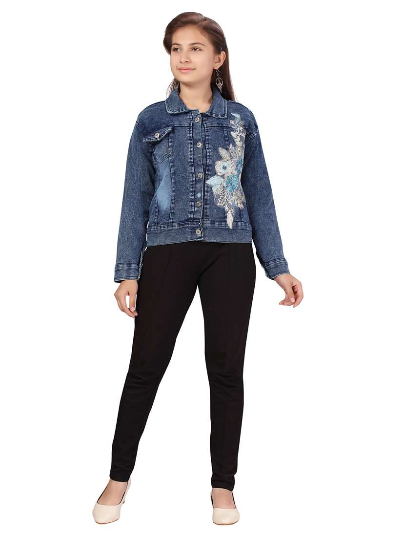 girls blue self-designed denim jacket - 21348831 - Zoom Image - 0