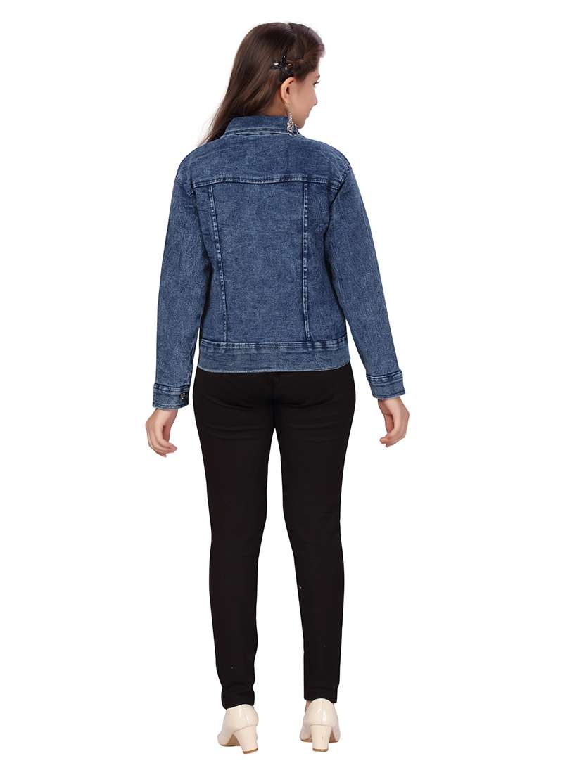 girls blue self-designed denim jacket - 21348831 - Standard Image - 3